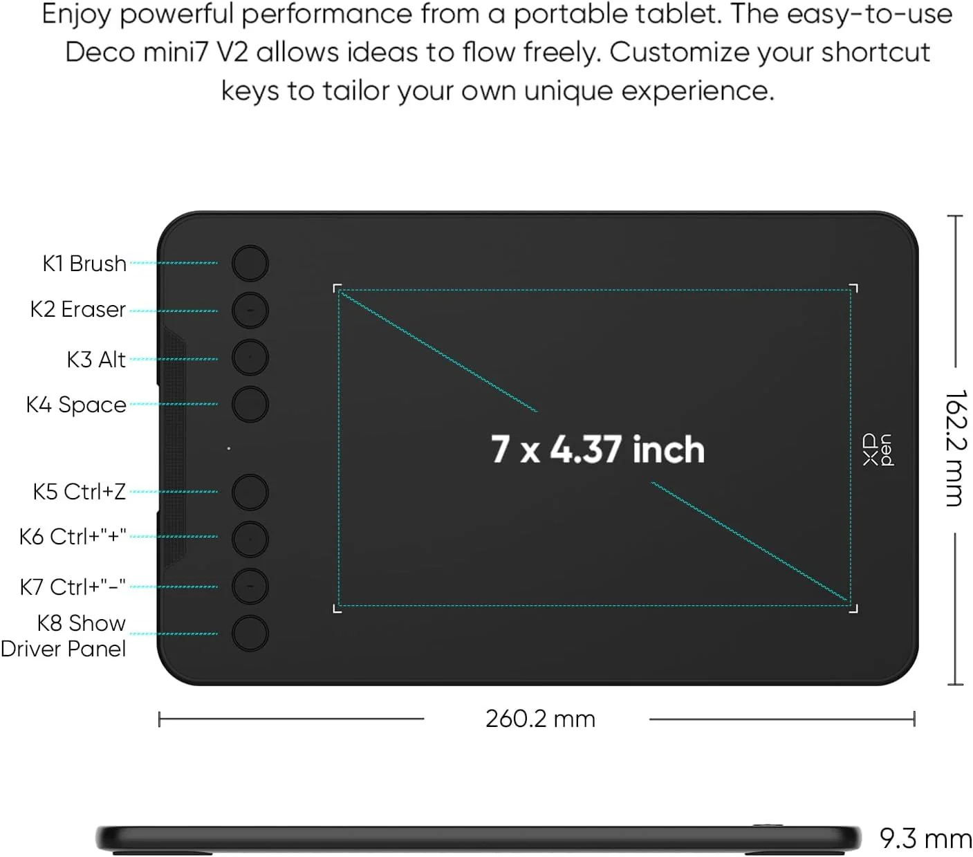 XPPen Updated Deco Mini7 V2 Drawing Tablet-16384 Levels of Pressure Battery-Free Stylus, 7 x 4 OSU Drawing Pad, 8 Hotkeys for Digital Art, Teaching, Gaming Graphic Tablet for Chrome, PC, Mac, Android - Image 9