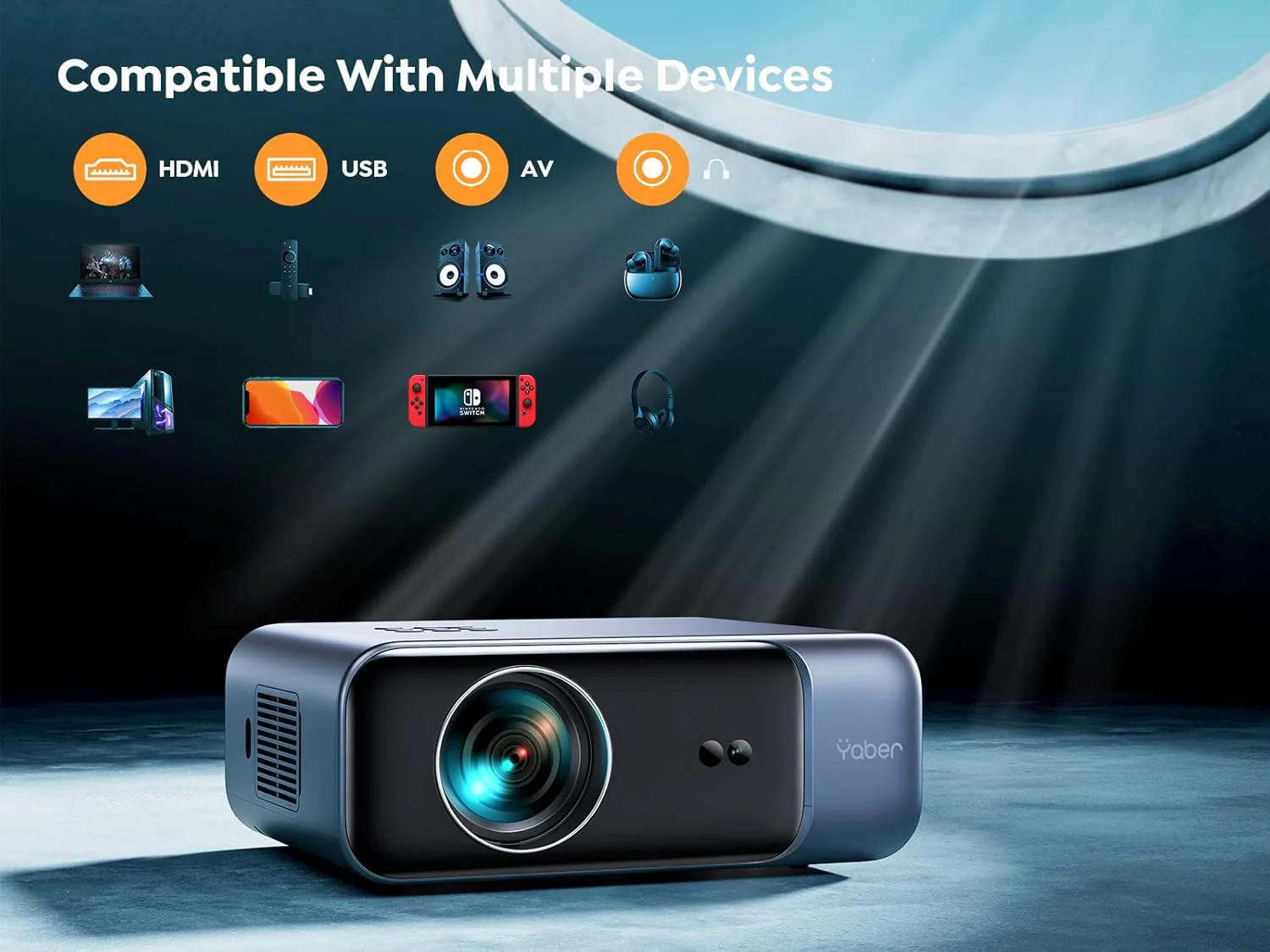 YABER PRO V9 WiFi 6 Bluetooth Projector, 500ANSI Lumens 1080P Portable Projector 4K Supported, Zoom Function 300" Display Home Cinema Projector for Smartphone/TV Stick/PPT/PS5 - Image 7
