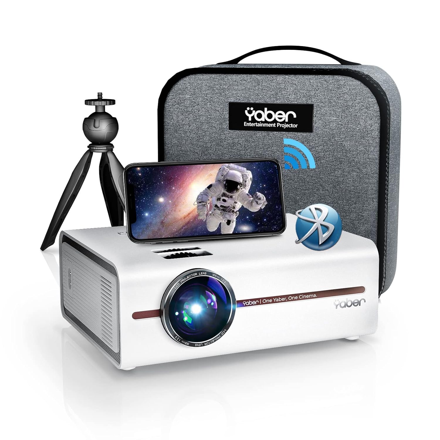 YABER V5 2023 Mini Projector with 5G WiFi and Bluetooth 5.1,1080P and 4K Supported, Mini Ourdoor Portable Projector with Tripod and Bag, Compatible with HDMI, USB, VGA, AV (Yaber V5)