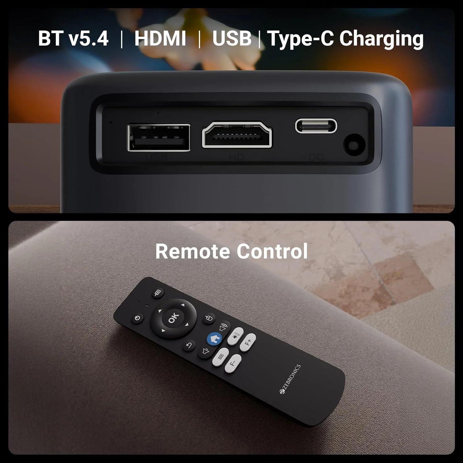 Zebronics Android Portable Smart Projector, 1080p Support, 3600 Lumens, 150" Screen, OTT Apps (Netflix, Prime), Miracast, WiFi, BT, HDMI, Built-in Battery, 2hr Playtime (Pixaplay 74B) (Grey) - Image 7