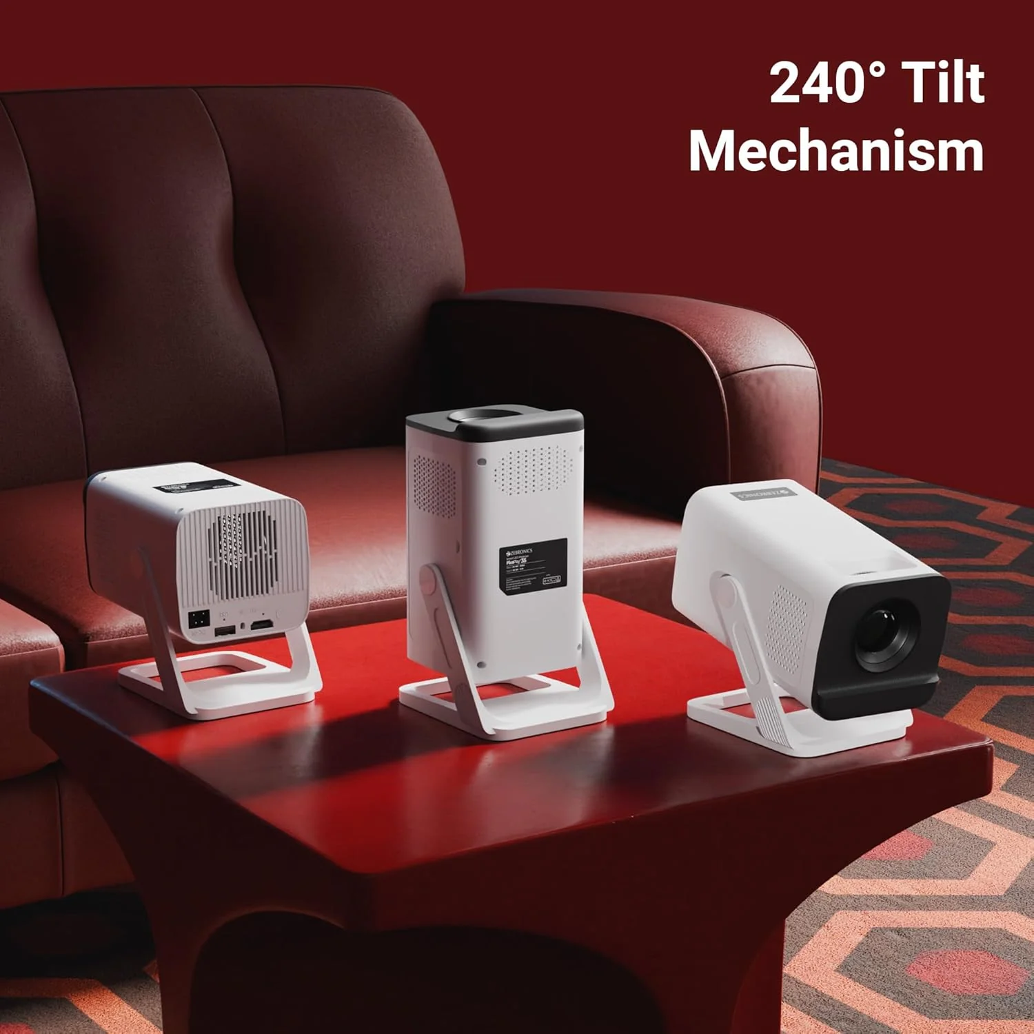 Zebronics Android Smart LED Projector, 4K UHD Support, 4000 Lumens, 100" Screen Size, 240° Tiltable, Auto Keystone, OTT Apps (Netflix, Prime), Miracast, WiFi, BT v5.4, HDMI, USB (Pixaplay 35) - Image 3