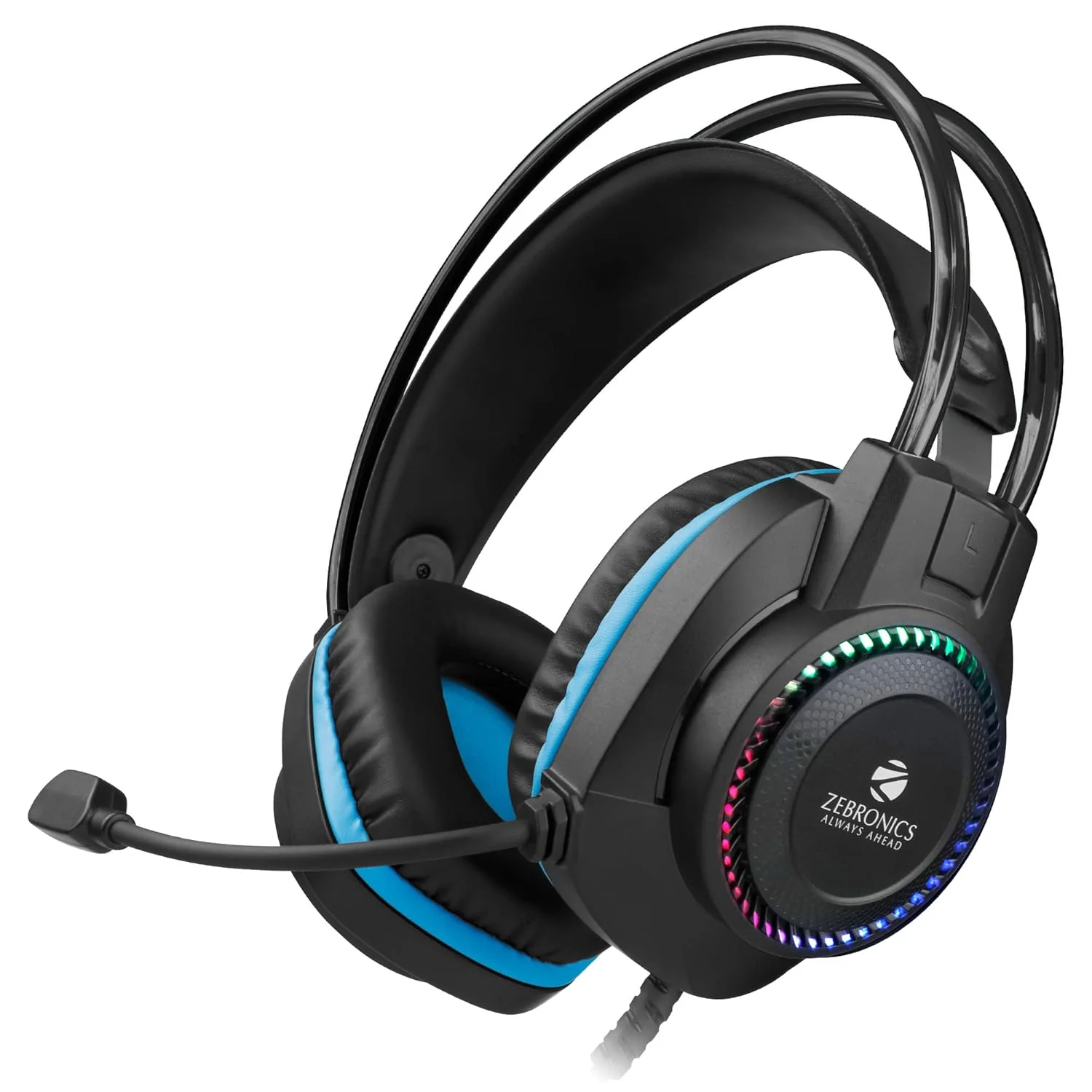 Zebronics Jet PRO Premium Wired Gaming On Ear Headphone with LED for Headband + earcups, 40mm Neodymium Drivers, 2 Meter Braided Cable, with mic, Suspension Design, 3.5mm + USB Connector (Black, Blue)