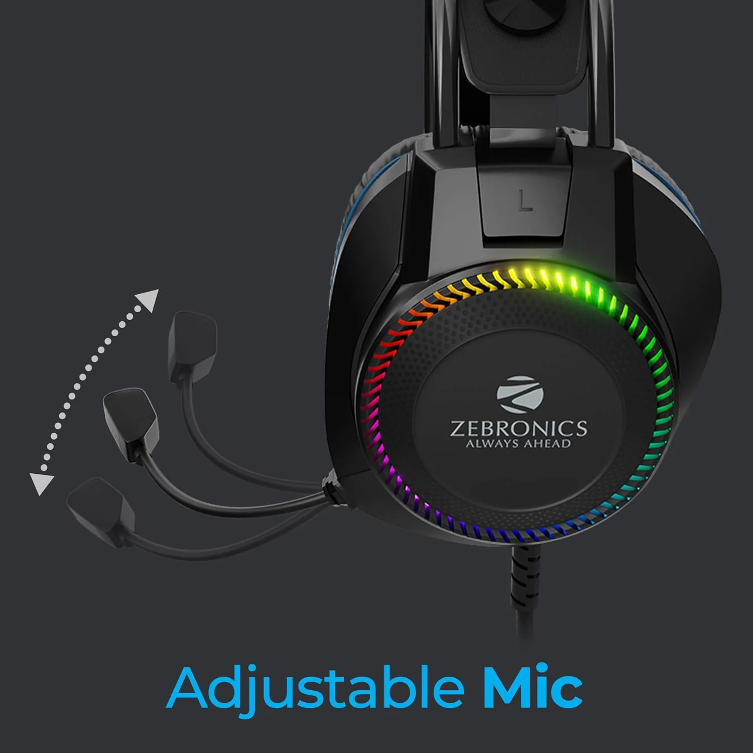 Zebronics Jet PRO Premium Wired Gaming On Ear Headphone with LED for Headband + earcups, 40mm Neodymium Drivers, 2 Meter Braided Cable, with mic, Suspension Design, 3.5mm + USB Connector (Black, Blue) - Image 5