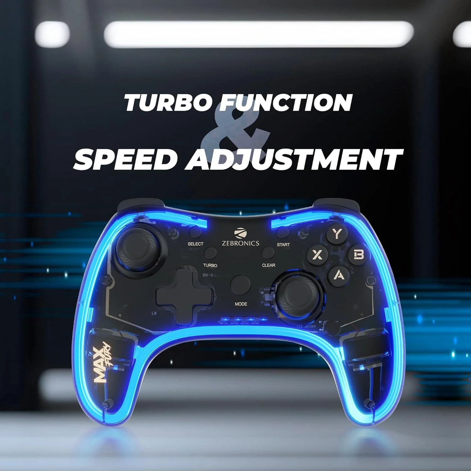 Zebronics MAX FURY Transparent RGB LED Illuminated Wired Gamepad for Windows PC, Android, with Dual analog sticks, Quad front triggers, Dual motors force, Haptic Feedback - Image 3