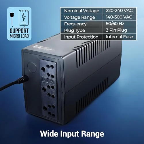 ZEBRONICS MLS755 Line Interactive UPS System, 600VA / 360W, Microcontroller Based, Supports Micro Load, Go to Power Backup & Protection for Home Office, Desktop PC, Routers & Home Electronics, Black - Image 2