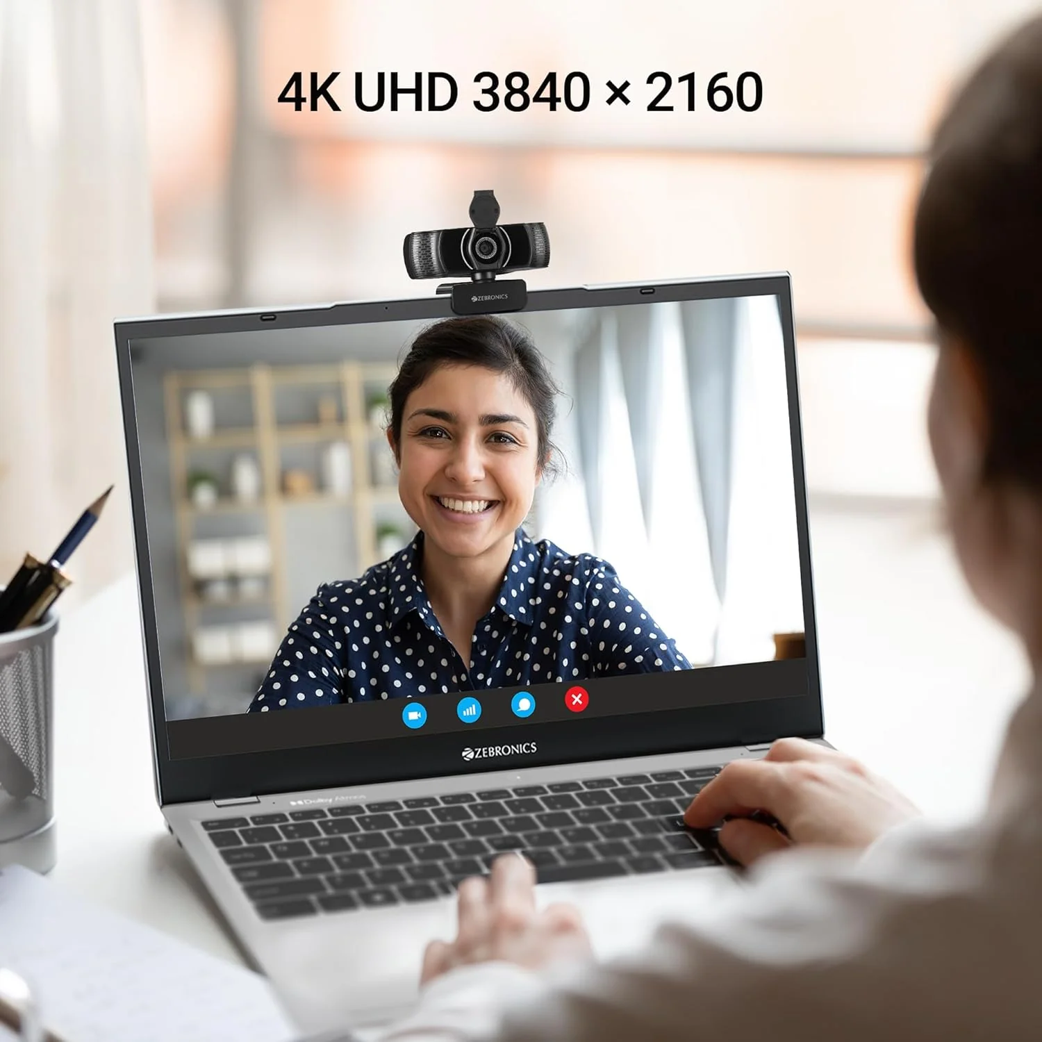 ZEBRONICS Pure Plus 4K Webcam, 3840 x 2160 (4K UHD), 30 FPS, Auto (Focus + White Balance + Brightness Correction), Built-in Microphone, Privacy Shutter, for Skype | Zoom | Meet | Teams - Image 2