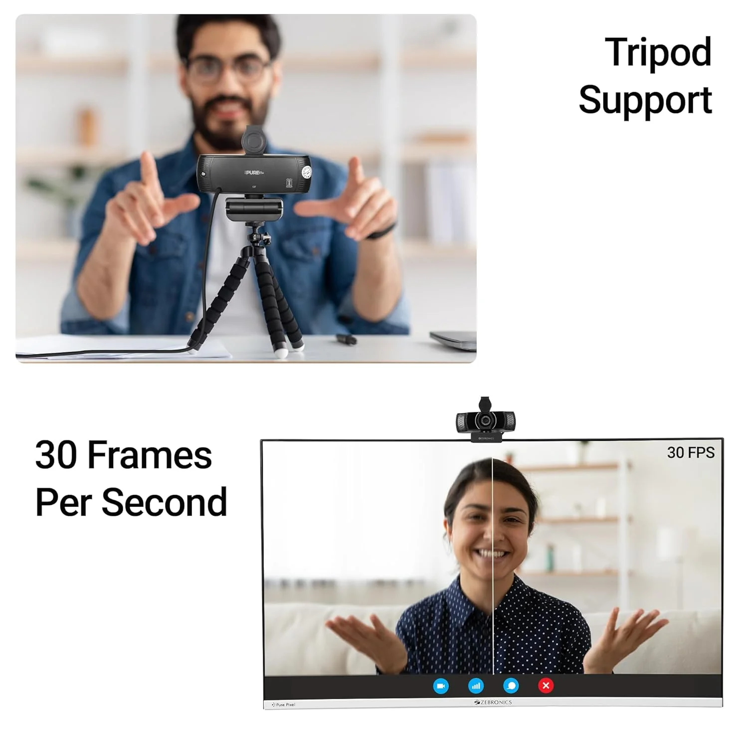 ZEBRONICS Pure Plus 4K Webcam, 3840 x 2160 (4K UHD), 30 FPS, Auto (Focus + White Balance + Brightness Correction), Built-in Microphone, Privacy Shutter, for Skype | Zoom | Meet | Teams - Image 4