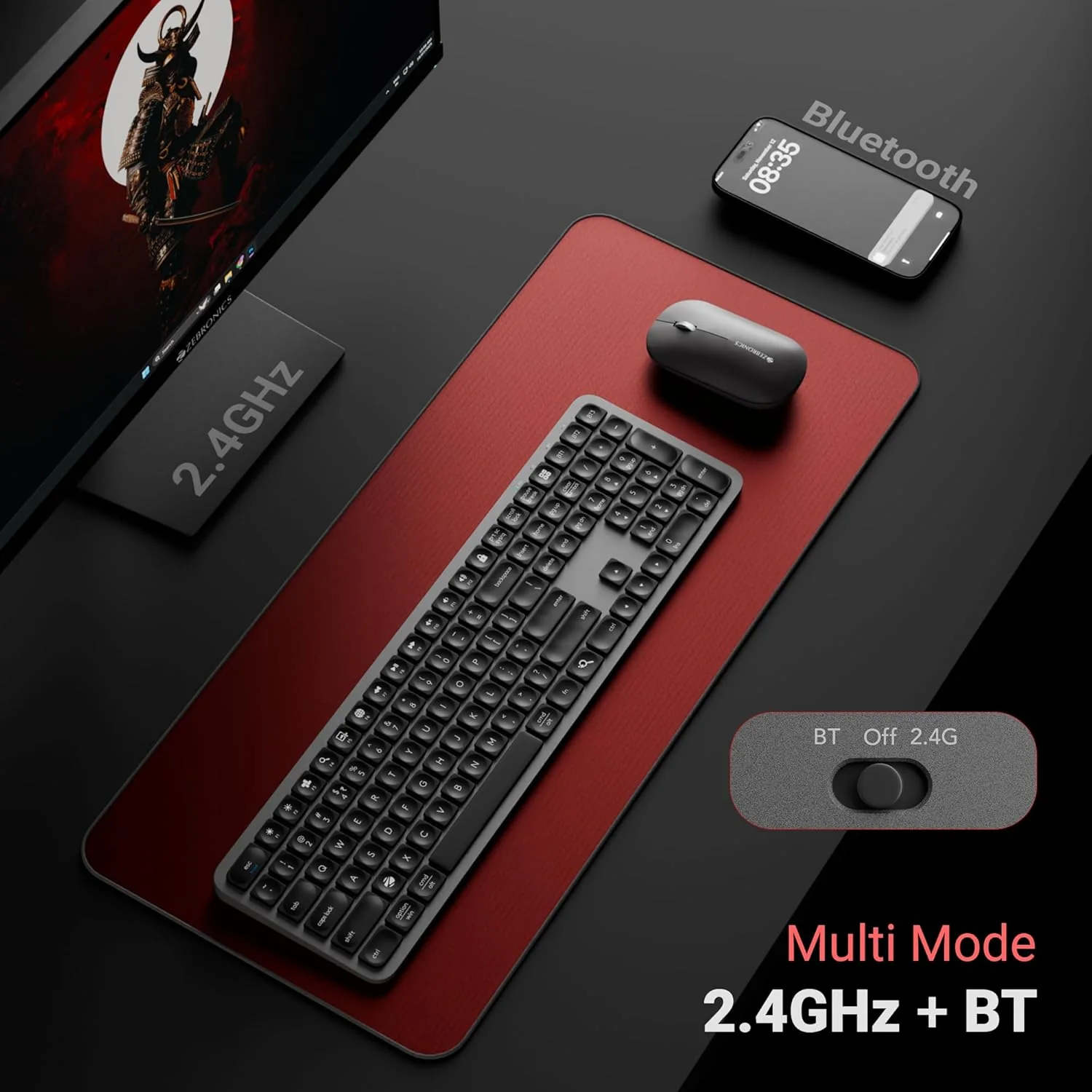 Zebronics Wireless Keyboard & Mouse Combo, 2.4GHz + Multi BT Toggle, Scissor Switch, Mac & Win Toggle, UV Coated Keys, Multimedia Keys, Upto 1600DPI, Type-C Charging, High Precision (Companion 5002) - Image 2
