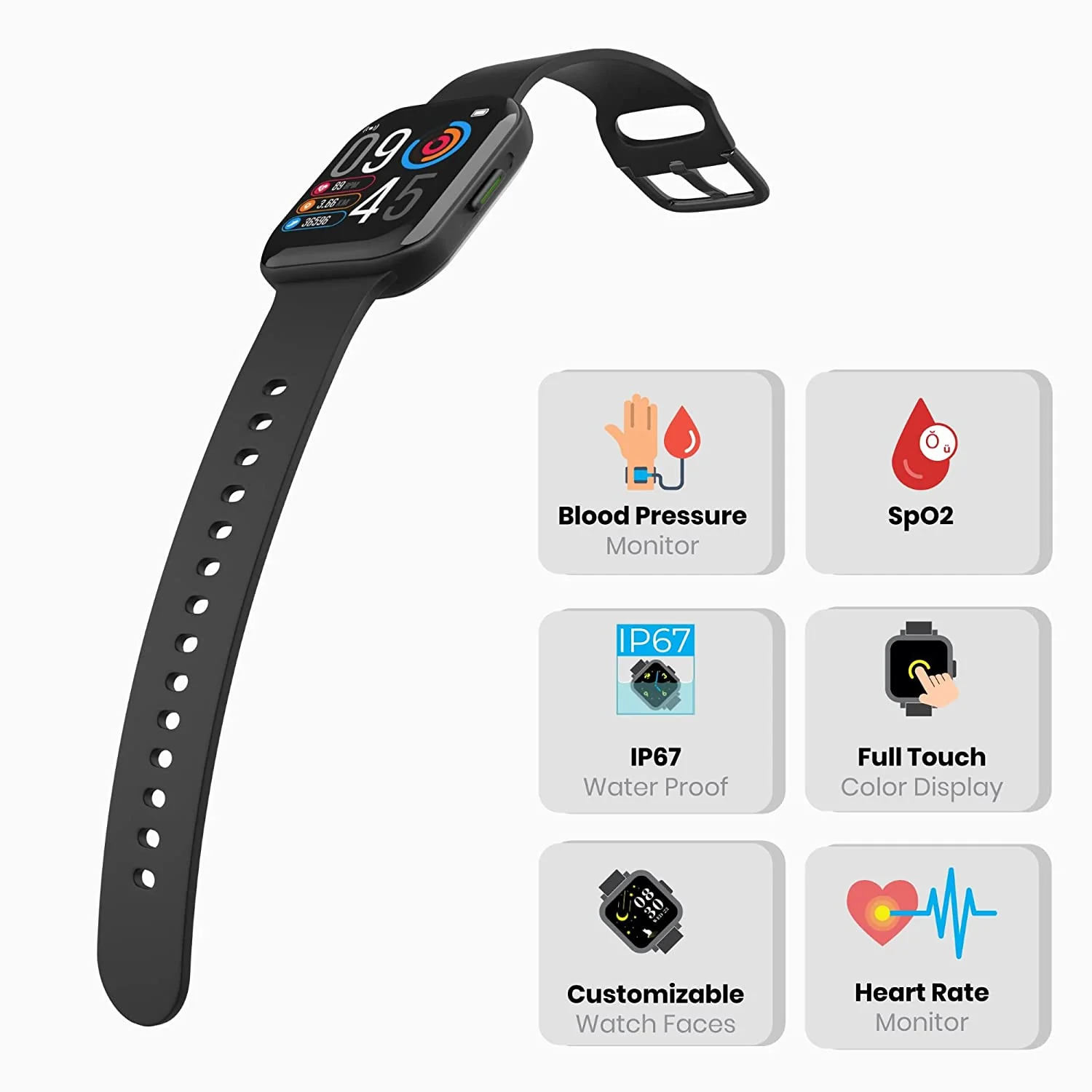 ZEBRONICS Zeb-Fit1220CH Smart Fitness Watch, 2.5D Curved Glass Full Touch Display, SpO2, BP & Heart Rate Monitor, IP67 Water Resistant, 7 Sports Mode - Image 5
