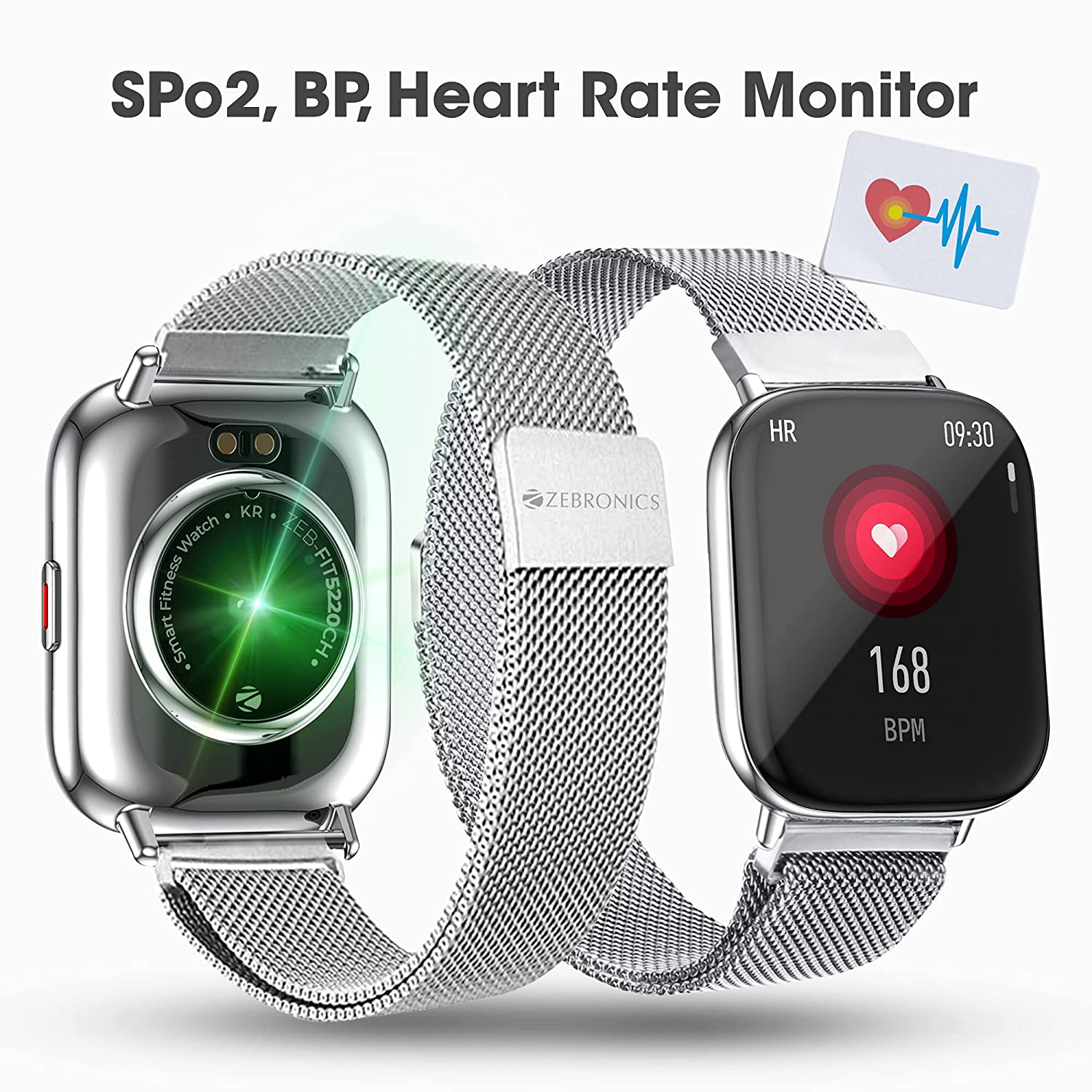 Zebronics Zeb-FIT5220CH Limited Edition Smart Fitness Watch,2.5D Curved Glass 4.4cm Square Display, Metal Body & Strap, SpO2/BP/HR Monitor, IP68 Water Proof, 8 Sports Mode - Image 5