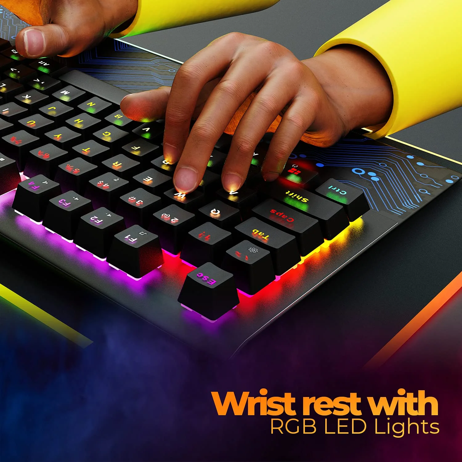 ZEBRONICS Zeb-MAX Chroma Premium Mechanical Gaming Keyboard with 104 Tactile Switch Keys, Wrist Rest, 18 RGB LED Modes, Braided & Gold Plated USB Cable - Image 5