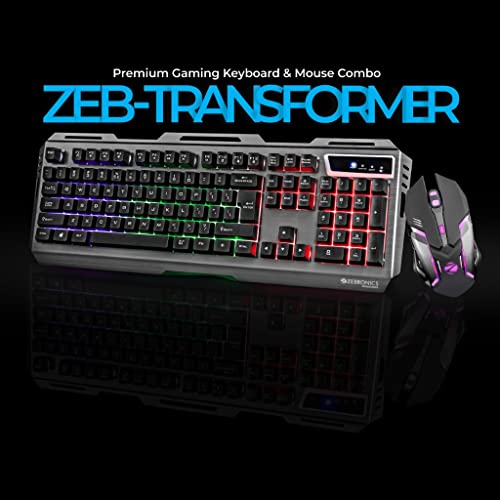 ZEBRONICS Transformer USB Gaming Keyboard & Mouse Combo,Braided Cable,Durable Al Body,Multimedia Keys & Gaming Mouse with 6 Buttons,Multi-Color LED Lights,High-Resolution Sensor with 3200 DPI - Image 2