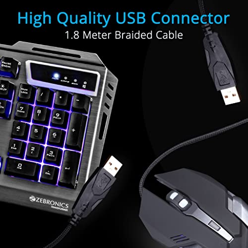 ZEBRONICS Transformer USB Gaming Keyboard & Mouse Combo,Braided Cable,Durable Al Body,Multimedia Keys & Gaming Mouse with 6 Buttons,Multi-Color LED Lights,High-Resolution Sensor with 3200 DPI - Image 6